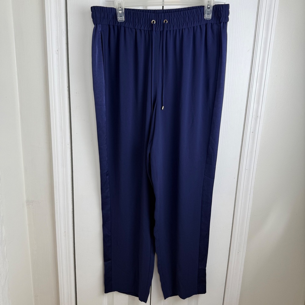 St. John Viola Triacetate Pull-On Pants Blue L Luxe‎ Stretch Dressy Trousers NWT
